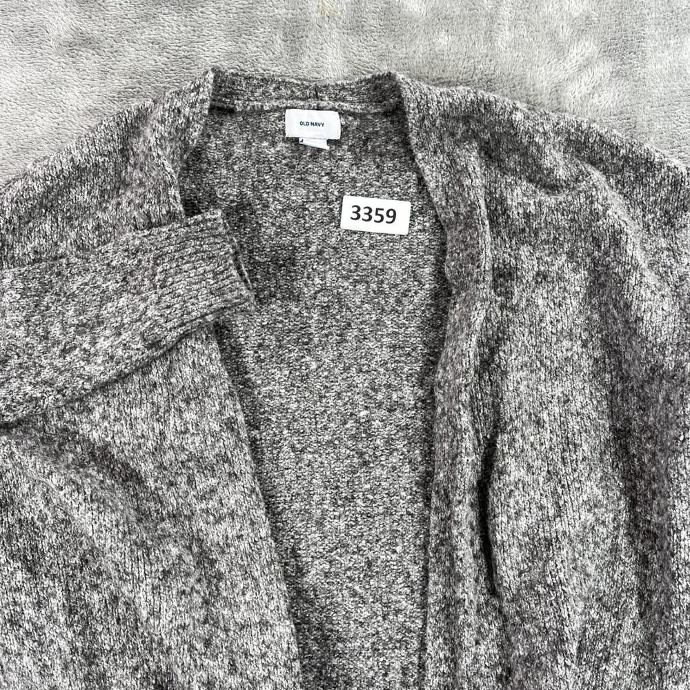 Old Navy Cardigan Women M Grey Marl Spongy Superlo Open Front Longline Pockets